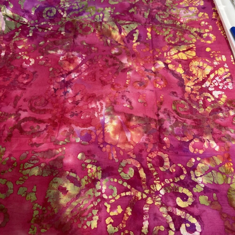 Cotton Quilting Fabric Colorful Tie Dye Hot Pink Batik 1 Yd X 44"